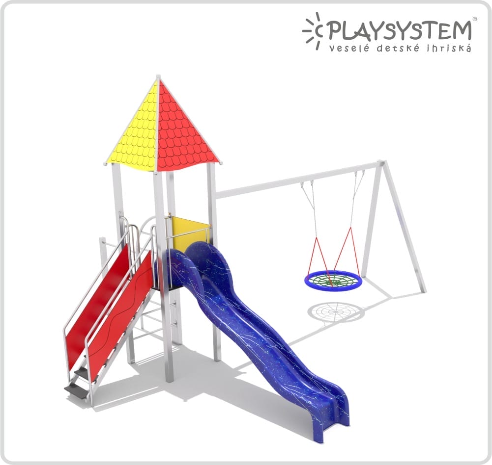 Súprava detského ihriska PLAYACTIVITY 6 so šmykľavkou, hojdačkou a lezeckými schodíkmi.